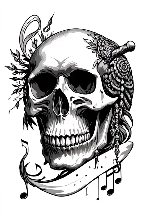 "Tengri We Menen" Musical Skull tattoo design idea