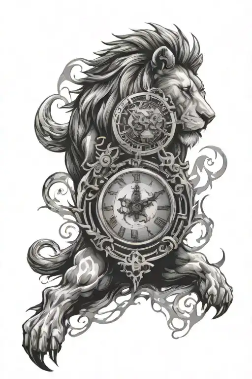 Lion clock and video game tattoo design idea