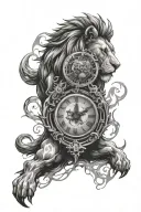 Lion clock and video game tattoo design idea