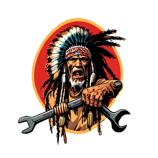 "Indigenous Plumbing " "Indigenous Plumbing " "Indigenous Plumbing " dread lock Native American holding a wrench tattoo design idea