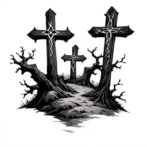 3 Crosses On A Hill tattoo design idea