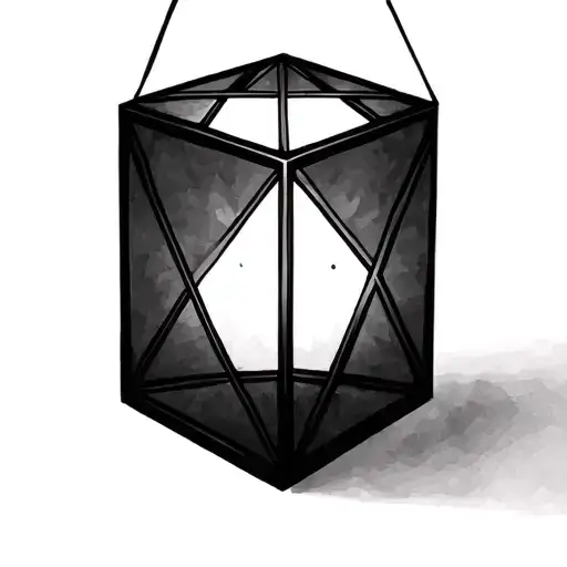 : A minimalist, geometric lantern (a simple cube or diamond shape) with a single, steady dot of light inside it. Around  tattoo design idea
