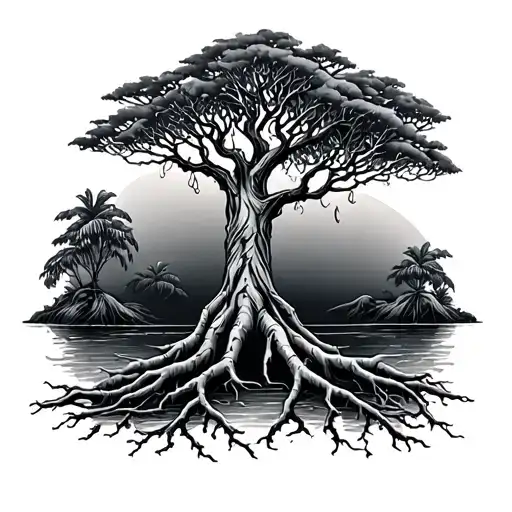 mangrove tree and the roots tattoo design idea