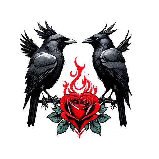 two crows and heart celtic fire rose tattoo design idea