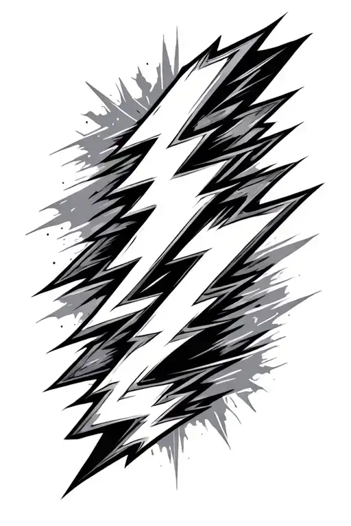 band tattoo design in black ink only, featuring a bold and striking 3D thunderbolt geometric tattoo design idea