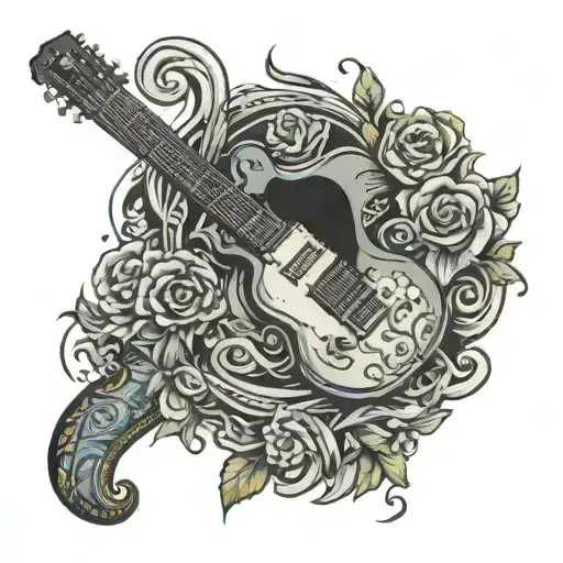 forarm to hand fender guitar and scale tattoo design idea