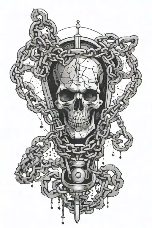 trap with broken chain wrapped tattoo design idea