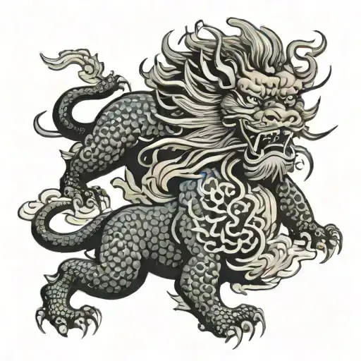 chinese lion vs chinese dragon tattoo design idea