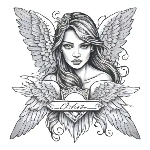 Dad, mom, son, daughter. angel wings. woman's eye tattoo design idea