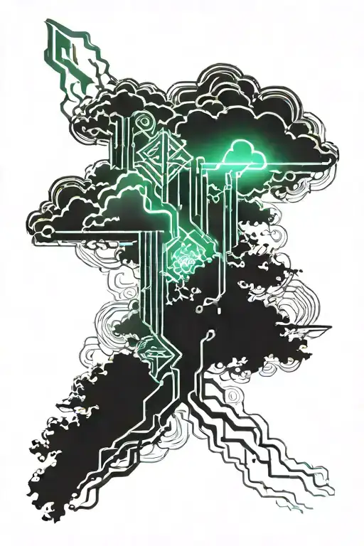 forest storm clouds with lightning tattoo design idea