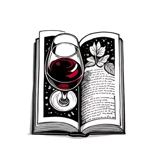 opened Book and wine , line tatto tattoo design idea