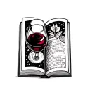 opened Book and wine , line tatto tattoo design idea