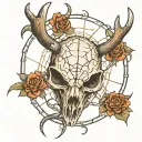 deer antler hog skull spider web tattoo design idea