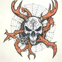 deer antler hog skull spider web tattoo design idea