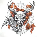 deer antler hog skull spider web tattoo design idea