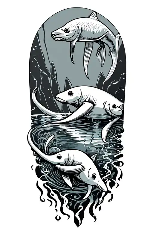 underwater animals under iceberg tattoo design idea