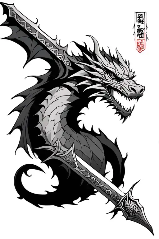 Outer Forearm, dragon, knight, hunter with cool weapon tattoo design idea