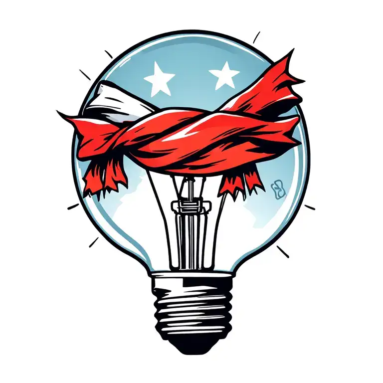 light bulb with a red and white scarf tattoo design idea
