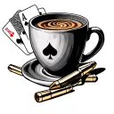 coffee cup with bullets and playing cards tattoo design idea