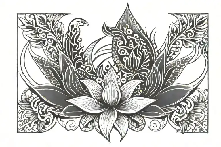 lotus and phoenix tribal tattoo design idea