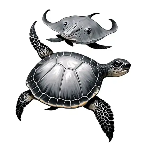 3 banana orhcid and sea turtle and stingray swimming tattoo design idea