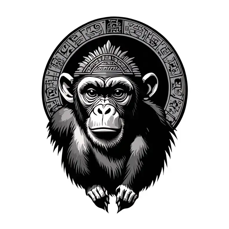 Aztec calendar monkey swinging tattoo design idea
