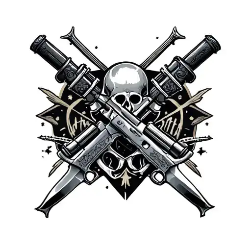 half sleeve tattoos with guns knives and crossbows  tattoo design idea