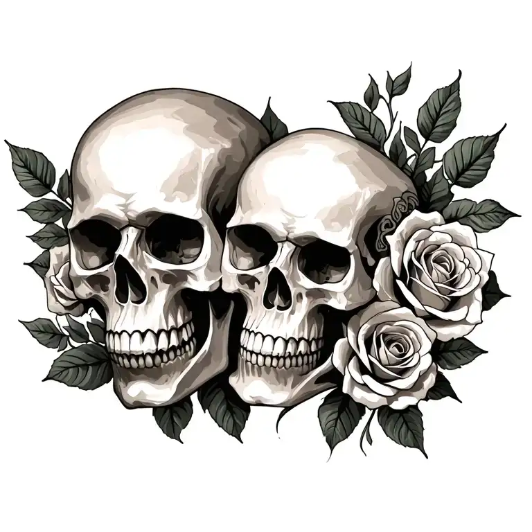 skull and roses with filagree tattoo design idea
