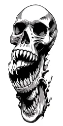 Skull with an open mouth and large sharp teeth teeth tattoo design idea