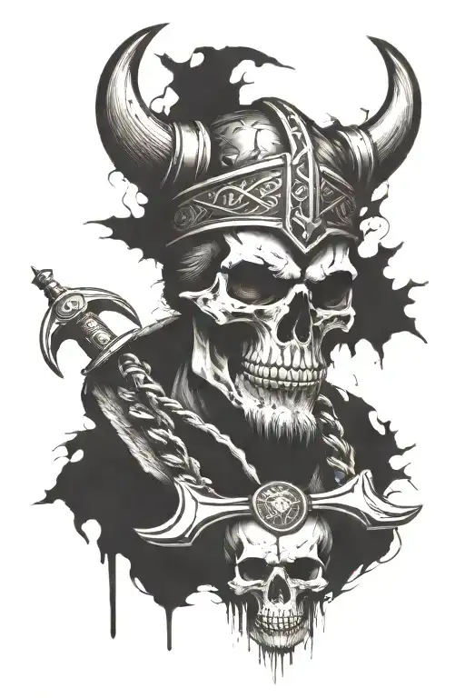 viking skull wearing headphones tattoo design idea