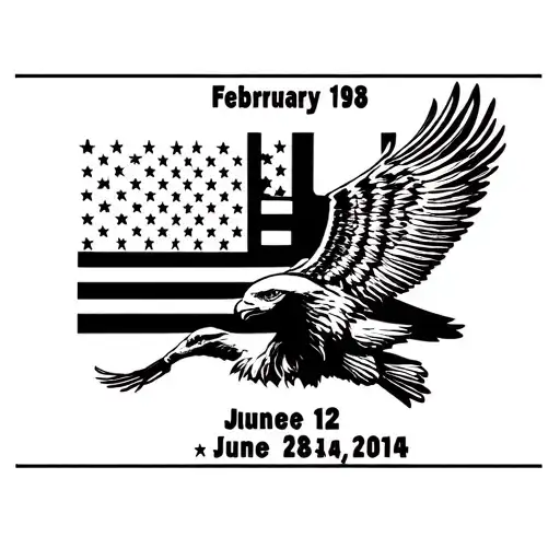 American flag with eagle and the dates February 12 1936 and June 28 2014 tattoo design idea