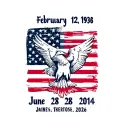 American flag with eagle and the dates February 12 1936 and June 28 2014 tattoo design idea
