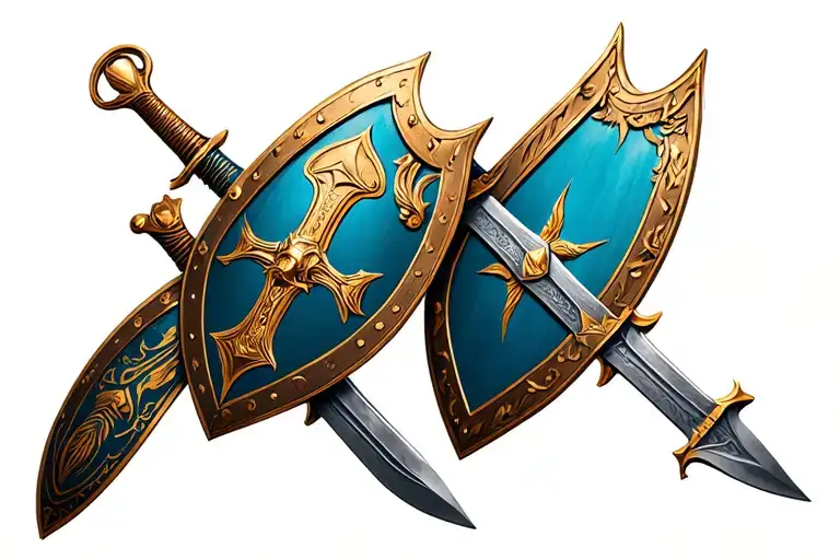 cavalry swords and shields tattoo design idea