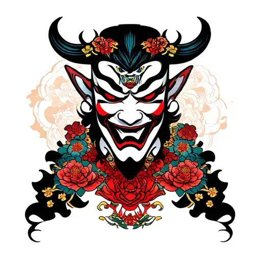 "HECTOR TATTOOS" hannya mask half tattoo design idea