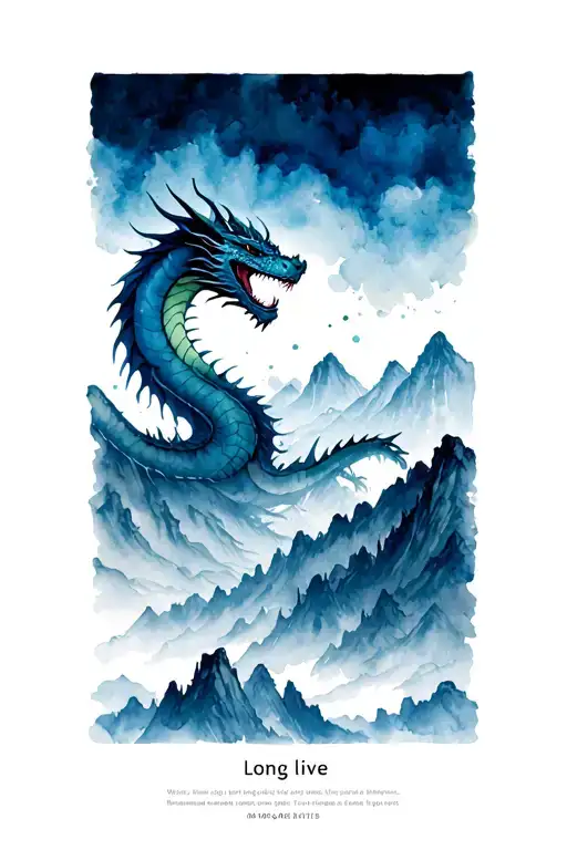 mountains with a dragon and words "long live"  tattoo design idea