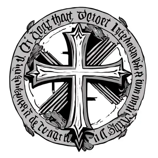 Jerusalem Cross with writing underneath 1 Corinthians 13 tattoo design idea