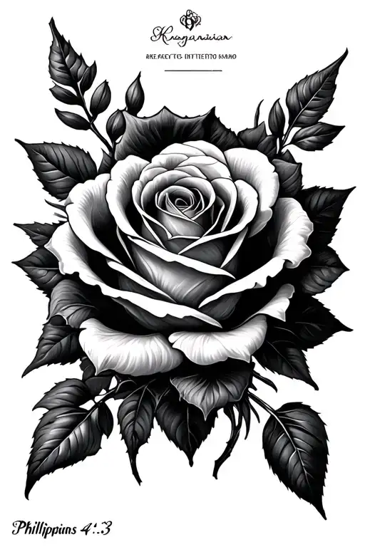 Philippians 4:13, roses, spider tattoo design idea