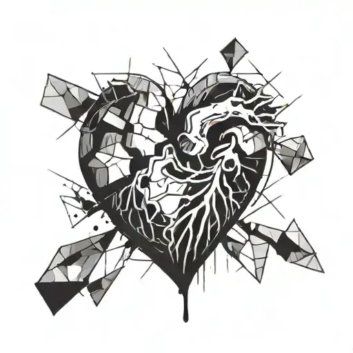 A broken heart with shattered pieces symbolizing your past experiences and struggles tattoo design idea