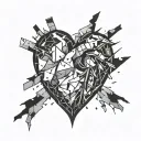 A broken heart with shattered pieces symbolizing your past experiences and struggles tattoo design idea