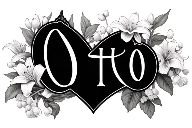 Name Otto surrounded by lilly of the valley and hawthorn flowers tattoo design idea