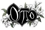 Name Otto surrounded by lilly of the valley and hawthorn flowers tattoo design idea