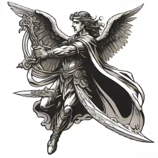 archangel gabriel holding a sword tattoo design idea