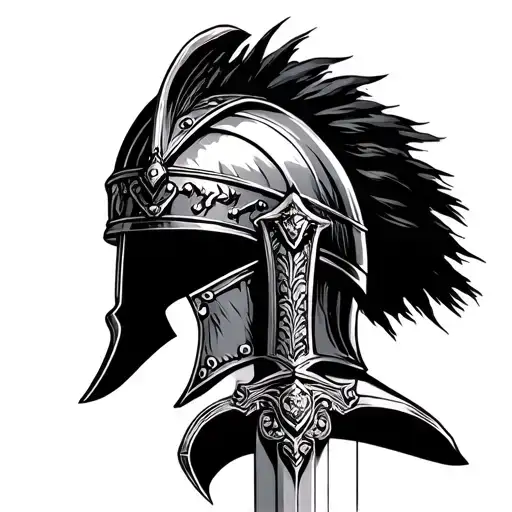 Roman coliseum centurion helmet and sword tattoo design idea