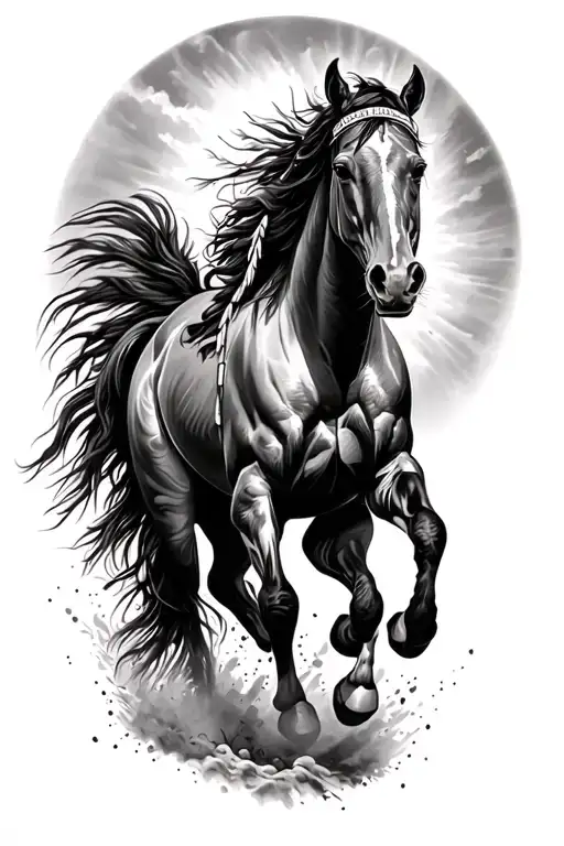 native American tattoo featuring a horse galloping tattoo design idea