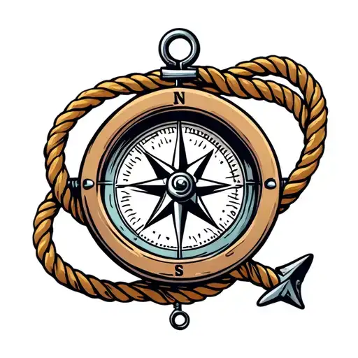 anchor rope boat compass shark tattoo design idea