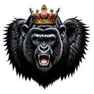 number 8 wings spread with crown gorilla and lion growling tattoo design idea