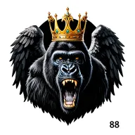 number 8 wings spread with crown gorilla and lion growling tattoo design idea