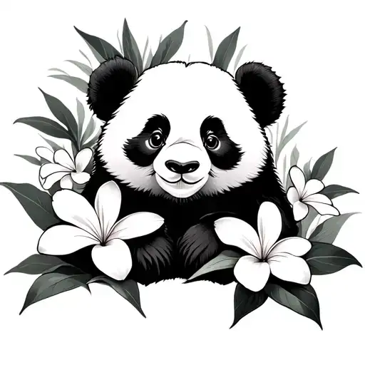 Panda Frangipani Lilly Pilly tattoo design idea