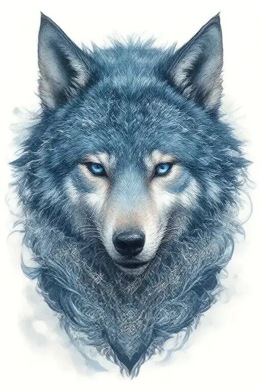 yakuza sleeve Wolf blue tattoo design idea