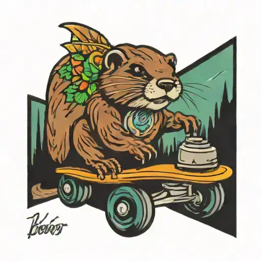 roller skating beaver Portland Oregon tattoo design idea